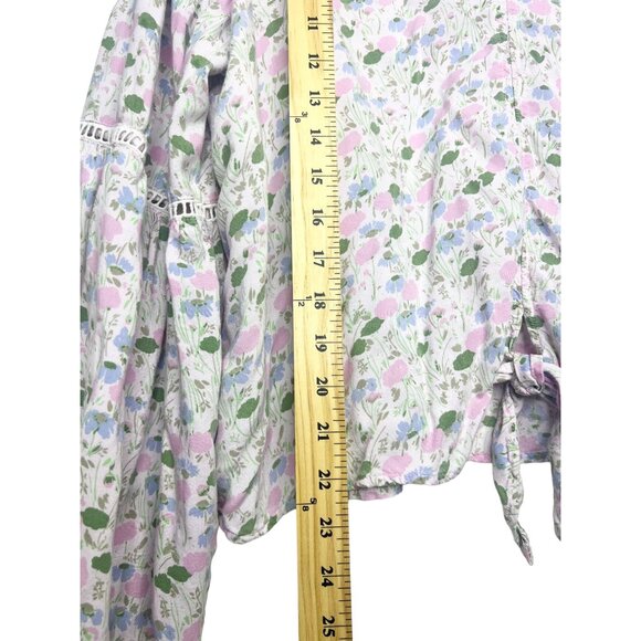 LC Lauren Conrad Floral V-Neck Blouse With Balloon Sleeves & Tie Front - Picture 9 of 12